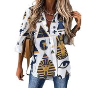 Ahdyr Camicette da Donna con cammelli egiziani e piramidi, Camicie hawaiane a Maniche Lunghe con Bottoni, Top e Magliette per Il Tempo Libero.
