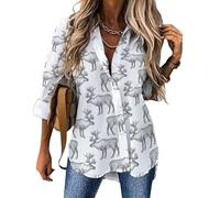 Ahdyr Camicie da Donna con Bottoni e Stampa di Renne del Nord America, Camicie Lisce, Bluse Classiche a Maniche Lunghe, Top