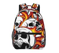 Ahdyr Cool Skull Fire Head Scheletro Flame Flaming Shoulder Book Bags Poliestere durevole Multiuso Antifurto Carry On Bag Grande capacità Viaggio Escursionismo e campeggio Zaino