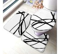 Ahdyr da a righe Set di 3 pezzi Punto curva Linea Monocromatica Ripetizione irregolare Tappetini da monocromatici Doodle per bagno Tappeto antiscivolo assorbente 23,6X15,7 pollici Po