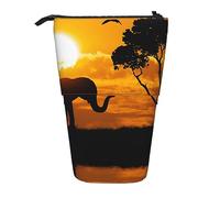 Ahdyr Elefante il tramonto Astuccio per matite in piedi, simpatico astuccio per penne, astuccio telescopico per cancelleria, borsa per cosmetici per ufficio da donna
