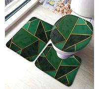 Ahdyr Geometric Bath Mat Set of 3 Pieces Gold Triangle Polygon Patchwork Luxury Line Striped Collage Bath Mats for Bathroom Absorbent Non-Slip Rug 23.6X15.7 Inch Polyester for Tub Toilet Green