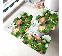 Ahdyr Happy St. Patrick's Day Tappeti da Tappetini Set 3 pezzi Divertenti Folletti Moneta d'oro Foglia di trifoglio Set di tappetini da bagno, Tappeto da + da a forma di U + Co
