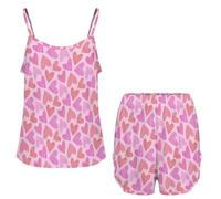 Ahdyr iama da Donna con Cuori Rossi e Rosa Astratti, Due Pezzi, Top Corti da casa, Pantaloni Morbidi da iama e Pantaloncini da Viaggio.