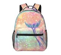 Ahdyr Magic Tail Glitter Pink Mermaid Art Zaini Borsa a tracolla antifurto multiuso leggera Zaino da viaggio e da campeggio di grande capacità con tasche laterali
