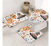Ahdyr Pezzi Set di Tappetini da Bagno Tappetino da Bagno Happy Halloween Smorfia Zucca Palloncino Cappello da Strega Teschio Fantasma Elemento Tappetino Contorno Ultra Morbido e Copertura per V a a
