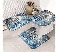 Ahdyr pezzi tappeti da bagno set tappetino da bagno inverno foresta da sogno bianco nevoso fiocchi di neve che cadono luce solare dorata tappetino contorno ultra morbido e copertura per v a a e bag