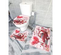 Ahdyr pezzi tappetini da bagno set set tappetino antiscivolo Happy Valentine's Rose gnomi cuore d'amore camion rosso plaid rosa durevole tappeto di contorno e coperchio del water tappeto tappeto