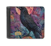 Ahdyr Portafoglio bifold in pelle da uomo Mystical Ravens Moon, sottile, con fermasoldi, con 6 scomparti per carte