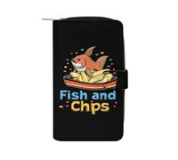 Ahdyr Portafoglio in pelle Fish And Chips, capacità 12 carte, tasca con cerniera, pochette lunga in tessuto, per uomo e donna
