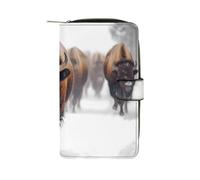 Ahdyr Portafoglio in pelle Herd of Bison Snowy Day, capacità 12 carte, tasca con cerniera, borsa a mano lunga in tessuto per uomo e donna