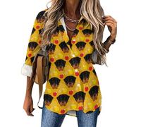 Ahdyr Ritratto di Un Adorabile Cane Rottweiler Camicie da Donna con Bottoni Camicia Morbida Classica a Maniche Lunghe Top