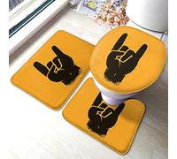 Ahdyr Rock Gesture Tappetino da Bagno Set Cool Love Finger Hand Freedom Rock N Roll Tappetino da Bagno 3 Pezzi Tappeto Coprisedile WC Tappetino Antiscivolo Tappetino Antiscivolo