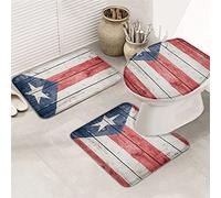Ahdyr Set di tappeti da bagno in 3 pezzi, con bandiera di Puerto Rico, sfondo pentagramma, venature del legno vintage, tappetino ultra morbido e copertura per v a, a e bagno.