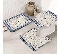 Ahdyr Set di tappeti da bagno in 3 pezzi, Freedom 4th of July Patriotic Memorial Day Pentagram Blue Star Plaid Tappetino ultra morbido e coperchio per v a a e bagno-