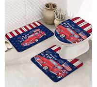 Ahdyr Set di tappeti da bagno in 3 pezzi, Happy 4th of July Memorial Day Truck Independence Day Pentagram USA Flag Tappetino ultra morbido e coperchio -