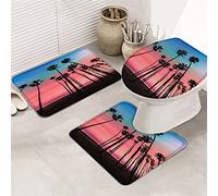 Ahdyr Set di tappeti da bagno in 3 pezzi, tappetino da bagno, oceano da sogno, spiaggia costiera, blu, rosso, cielo bellissimo, palma tropicale, tappetino ultra morbido e copertura per v a, a e bag