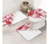 Ahdyr Set di tappeti da bagno in 3 pezzi, tappetino da bagno primaverile, bellissimi fiori di ciliegio rossi, splendidi petali, paesaggi li, tappetino di contorno ultra morbido e copertura per v a