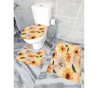 Ahdyr Set di tappeti da bagno in 3 pezzi, tappetino da bagno, sole giallo, bellissimo bouquet a grappolo, stile retrò, vecchio giornale, tappetino di contorno ultra morbido e copertura per v a, docc
