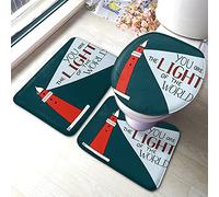 Ahdyr Set di tappetini da bagno con citazione ispiratrice Sei la luce del mondo Tappetino da bagno faro rosso 3 pezzi Tappeto Coprisedile copriwater Tappetino antiscivolo Tappetino antiscivolo