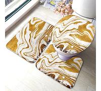 Ahdyr Set di tappetini da bagno Golden Swirl Marmo giapponese Spazzola in oro bianco Tappetino da bagno 3 pezzi Tappeto Coprisedile copriwater Tappetino antiscivolo Tappetino antiscivolo
