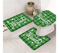 Ahdyr Set di tappetini da bagno in 3 pezzi, Happy St. Patrick's Day Lucky Shamrock Blessed Fresh Green Plaid Tappetino antiscivolo super morbido con coperchio del water Tappeto