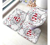 Ahdyr Set di tappetini da bagno nautici Ocean Sea Cartoon Lighthouse Fish Starfish Coral Cloud Tappetino da bagno 3 pezzi Tappeto Coprisedile copriwater Tappetino antiscivolo Tappetino antiscivolo