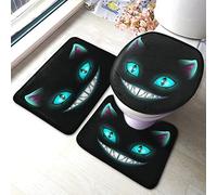 Ahdyr Set di tappetini da bagno per gattiScary Smiling Cat Face On Dark Night Tappetino da bagno 3 pezzi Tappeto Coprisedile copriwater Tappetino antiscivolo Tappetino antiscivolo