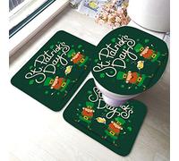 Ahdyr Set di tappetini da bagno per il giorno di San Patrizio 3 pezzi divertenti folletti birra foglia di trifoglio tappetino antiscivolo per bagno include tappeto da Tappetino contorno coperchio co