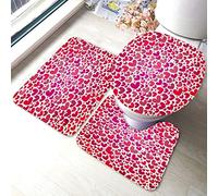 Ahdyr Set di tappetini da con cuore d'amore 3 pezzi Set di tappetini da vintage San Valentino rosa rosso, tappeto da + tappeto da a forma di U + da copriwater