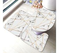 Ahdyr Set di tappetini da in marmo, linea 3 pezzi, oro, geometrico, triangolo, pietra, roccia, elegante, a strisce, lussuoso, antiscivolo, per bagno, include tappeto da bagno, tappetino sagomato, co