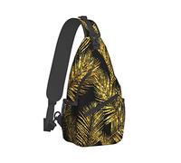 Ahdyr Sling Backpack Travel Hiking Daypack Borsa a tracolla a tracolla in corda con glitter oro-foglie di palma-hipster