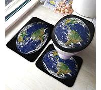 Ahdyr Tappetino da bagno Earth Set Blue Planet Green Mountain White in Black Space Universe Tappetino da bagno 3 pezzi Tappeto Coprisedile copriwater Tappetino antiscivolo Tappetino antiscivolo