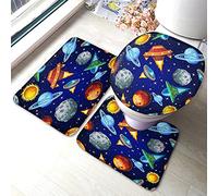 Ahdyr Tappetino da bagno Planet Set di 3 pezzi Cartoon Universe Space Sun Rocket Stars Tappetino da bagno Tappeto grande Coprisedile copriwater Tappetino antiscivolo Tappetino antiscivolo