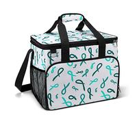 Ahdyr Teal Ribbon Painted Ovarian Cancer Cooler Box Borsa termica a tenuta stagna Borsa a tracolla portatile per il pranzo di raffreddamento per picnic Beach Work Travel 15.4"x12"