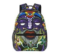 Ahdyr Trippy Primitive Hemp Leaf Mushroom Art Zaino in poliestere resistente antifurto multiuso Bookbag Borsa per laptop di grande capacità Zaino con tasche laterali