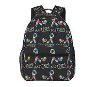 Ahdyr Uomo Donna Leggero Colorato Puzzle Consapevolezza dell'autismo Zaino nero Borsa a libro di grande capacità con cerniere lisce per la corsa in palestra