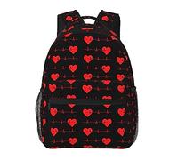 Ahdyr Zainetto in poliestere resistente per campeggio, viaggi, passeggiate, ciclismo, borsa multiuso antifurto di grande capacità, zaino da campeggio all'aperto con linea di battito cardiaco rosso