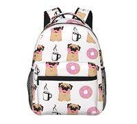 Ahdyr Zainetto in poliestere resistente per lavoro da escursionismo Corsa Borsa a tracolla multiuso antifurto di grande capacità, divertente Pug Cuccioli Cani Ciam Caffè Modello Zaino da viaggio e sp