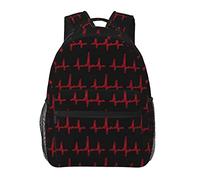 Ahdyr Zaini leggeri per adulti Line Art con battito cardiaco rosso Borsa per libri di grande capacità con spallacci regolabili per bicicletta da trekking all'aperto