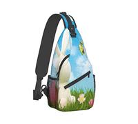 Ahdyr Zaino a tracolla da viaggio Zaino da escursionismo Zainetto di Pasqua-Coniglietto-Colorato-Uova-Farfalla Corda Borsa a tracolla a tracolla