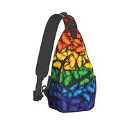 Ahdyr Zaino a tracolla per uomo e donna Sport all'aria aperta Daypack Borsa da viaggio Borsa tattica multiuso antifurto, Farfalle arcobaleno colorate Lgbt Flag Art Pratica borsa sul petto Zaino zaino