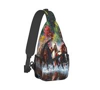 Ahdyr Zaino da viaggio per uomo e donna Borsa da campeggio all'aperto, bellissimi cavalli che corrono nel fiume Art Sling Zaino a Daypack per viaggi all'aperto Escursionismo per attrezzi du