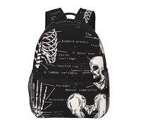 Ahdyr Zaino Daypack in poliestere resistente per viaggi sportivi Corsa Borsa da trasporto multiuso antifurto di grande capacità, teschio scheletro scuro Anatomia Zaino per laptop nero Art Book Bag