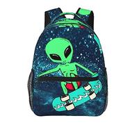 Ahdyr Zaino multiuso antifurto Borsa a tracolla di grande capacità Green Alien Skateboard Starry Art Travel Zaino da escursionismo e campeggio con tasche laterali