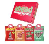 ahead Caramelle Gommose Mix - 12 Bustine da 50g, 97% Meno Zucchero, Solo 73 Calorie, Low Carb,Senza Glutine - 4 Gusti: Pesca, Cola, Ciliegia, Cuori Morbidi - Caramelle Compleanno Bambini