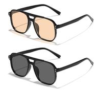AHEJIOO 2pcs Retro Square Occhiali Da Sole Occhiali Da Sole Donna Uomo Anno 70 Vintage Trendy Occhiali Classico con Double Bridge UV400 Adatto per Viaggi, Equitazione, Guida o Feste