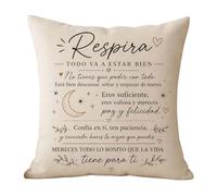 AHEJIOO Idea regalo per compleanno, federa per cuscino in lino, 45 x 45 cm, con messaggio positivo "Respira", ottimo e speciale regalo per un'amica, ispirazione
