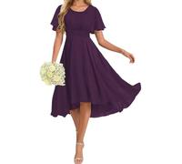 AHERKLL Abito da damigella d'onore con maniche svolazzanti per ragazzi in chiffon a pieghe in vita da cocktail party mini AH065, Uva, 62 Più