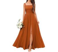 AHERKLL Abito da damigella d'onore in chiffon da donna per matrimonio con fessura abiti da ballo pieghettati abiti da cocktail taglie forti HAH012, Arancione bruciato, 62 Più